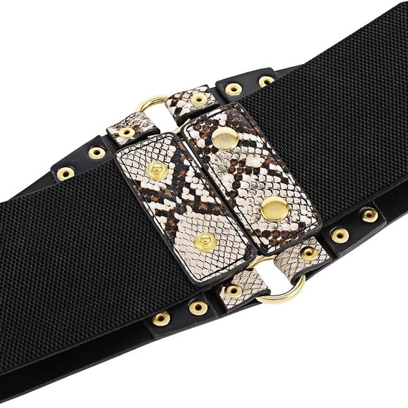 Womens Faux Leather 5 Metal Rings Wide Waist Belt